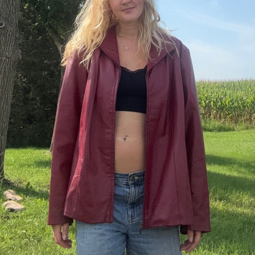 Vintage 90s Y2k East 5th Red Leather Jacket Size 2X Downtown Girl Model Off Duty